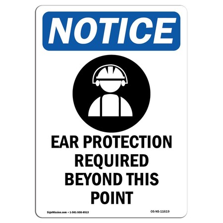 Signmission OSHA Notice Sign, Ear Protection Required With Symbol, 18in X 12in Aluminum, 12" W, 18" H, Portrait OS-NS-A-1218-V-11619